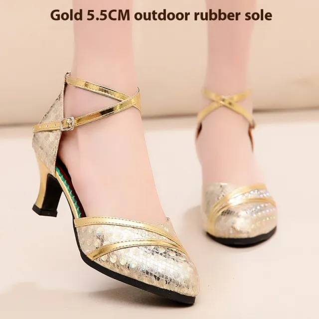 Latin Dance Shoes Women's Adult Mid high Heel Gold - Shop at LoveMi