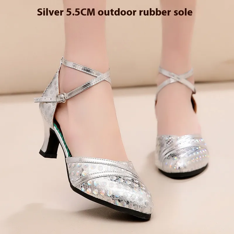 Latin Dance Shoes Women's Adult Mid-high Heel - Silver