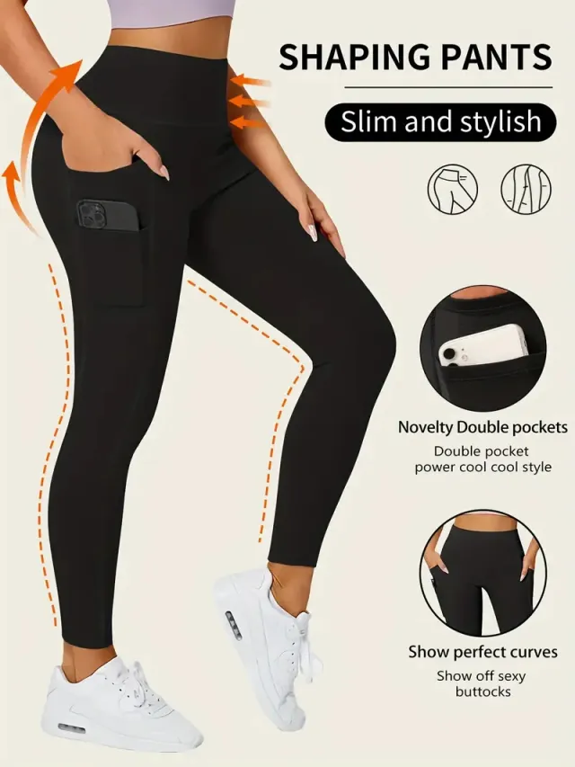 Spring And Summer Women's Two pocket Tight Sports Pants Black - Shop at LoveMi