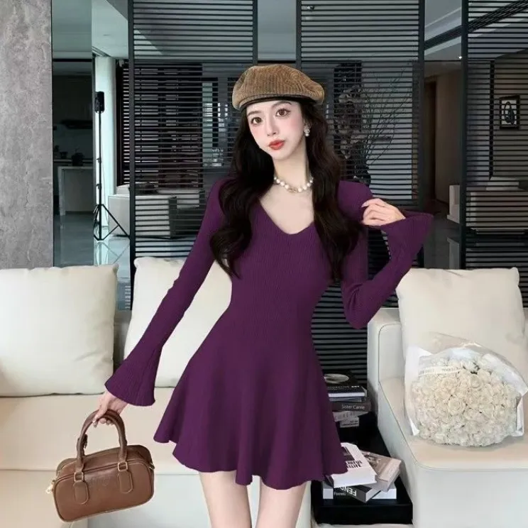 Tea Fragrance Can Be Praised Long Sleeve Dress Knitted Dress