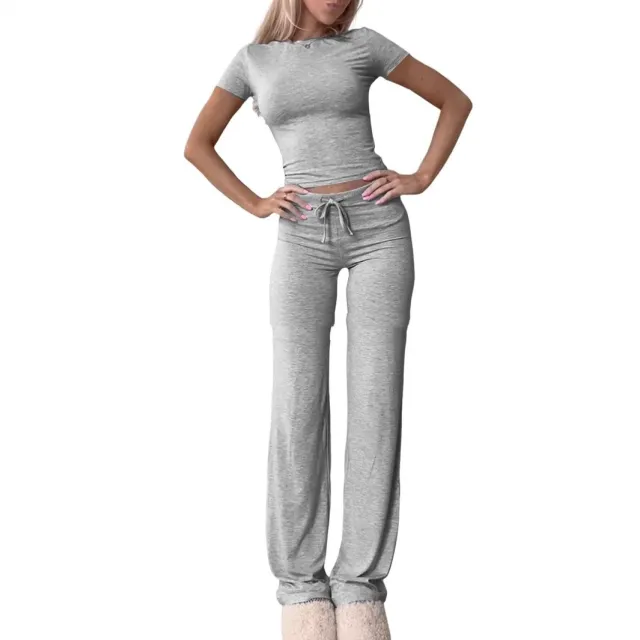 Casual Suit Short Sleeve Top And Trousers Homewear Gray - Shop at LoveMi