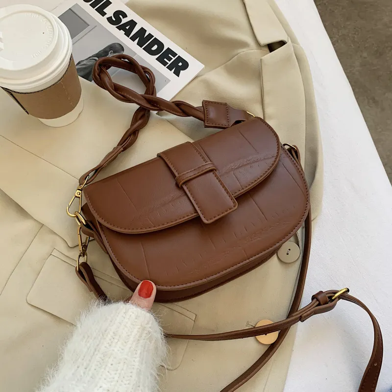 Retro Stone Pattern Underarm Saddle Bag - Brown