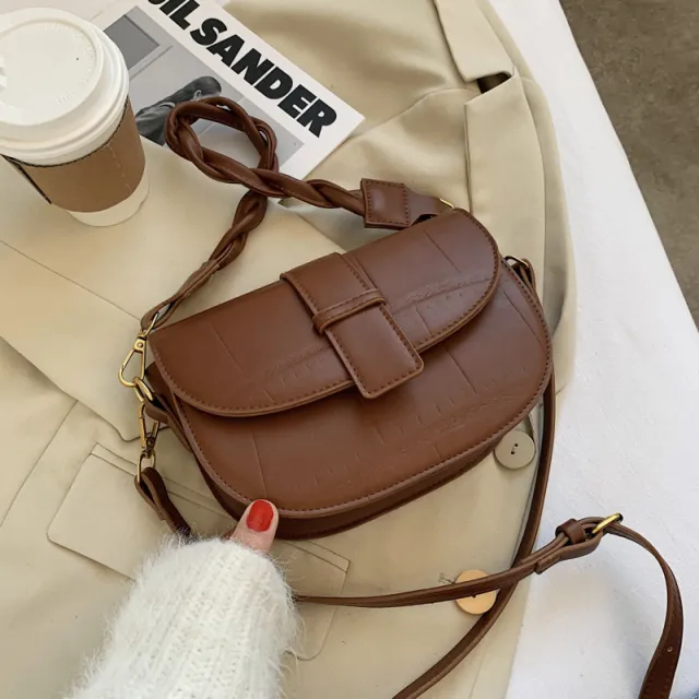 Retro Stone Pattern Underarm Saddle Bag Brown - Shop at LoveMi