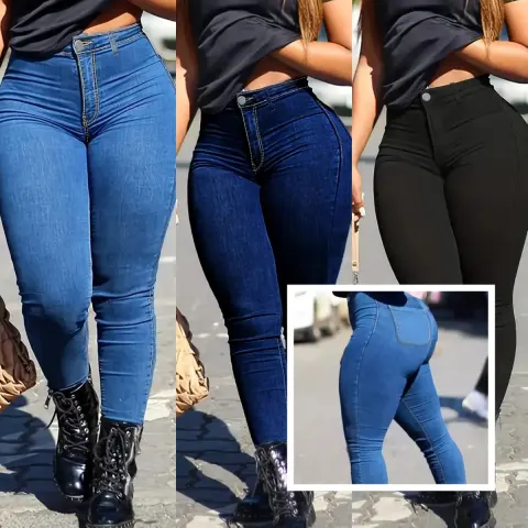 Spring Autumn Women's Skinny Fit Denim Jeans Solid Color