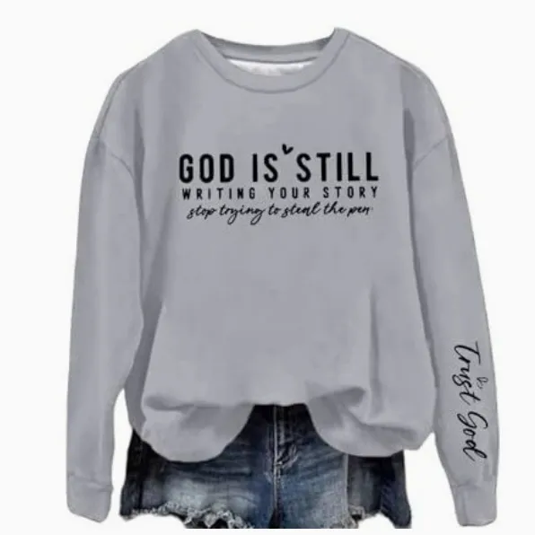 Vibrant Letter Print Crew Neck Sweatshirt Soft Grey - Shop at LoveMi