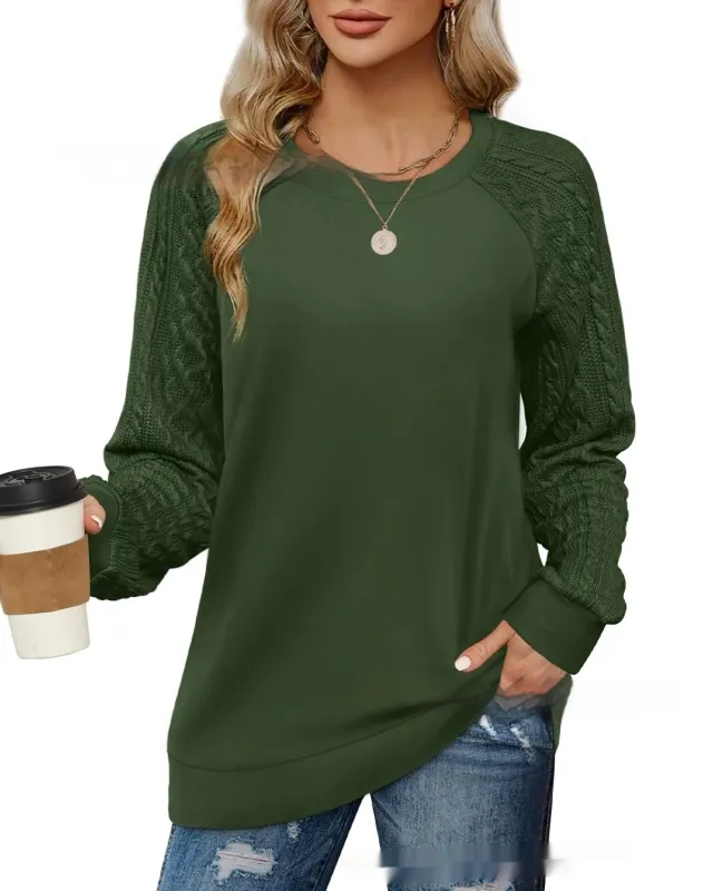 European And American Round Neck Twisted Knitted Sleeve Sweater Army Green - Shop at LoveMi
