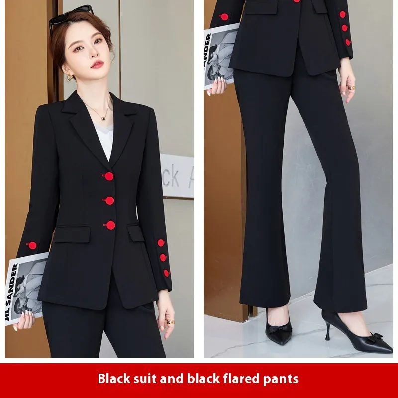 Women's Business Wear Suit Suit Suit Bell-bottom Pants Trousers - Black