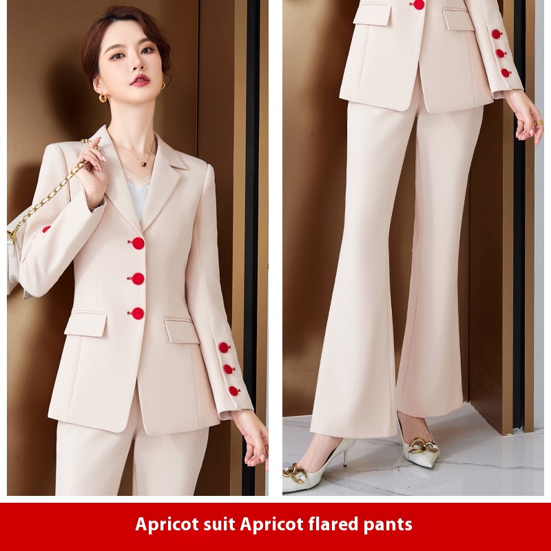 Women's Business Wear Suit Suit Suit Bell bottom Pants Trousers Beige Suit - Shop at LoveMi