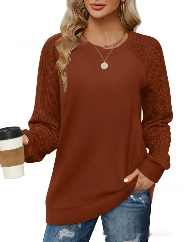 European And American Round Neck Twisted Knitted Sleeve Sweater Caramel Color - Shop at LoveMi