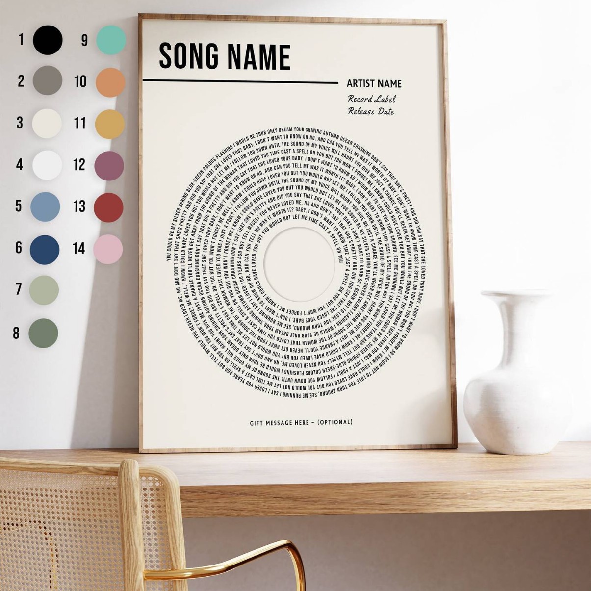 Lyrics Printed In Personalized Music Posters
