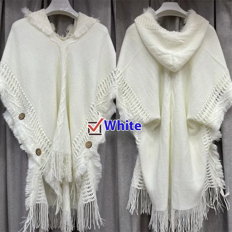 Autumn And Winter European And American Plus Size Hooded Pullover Sweater Tassel Batwing Shirt - White