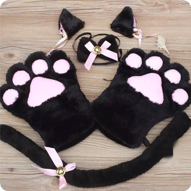 Selling Cute Suit Cat's Paw Gloves 5-piece Set Maid Nekopara Cat's Paw Bow Tie