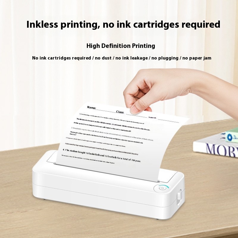 A4 portable inkless printer printing document wirelessly via Bluetooth