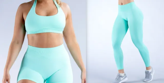 Pleating Hip Lift Low Waist Fitness Seamless Yoga Trousers Mint Green - Shop at LoveMi