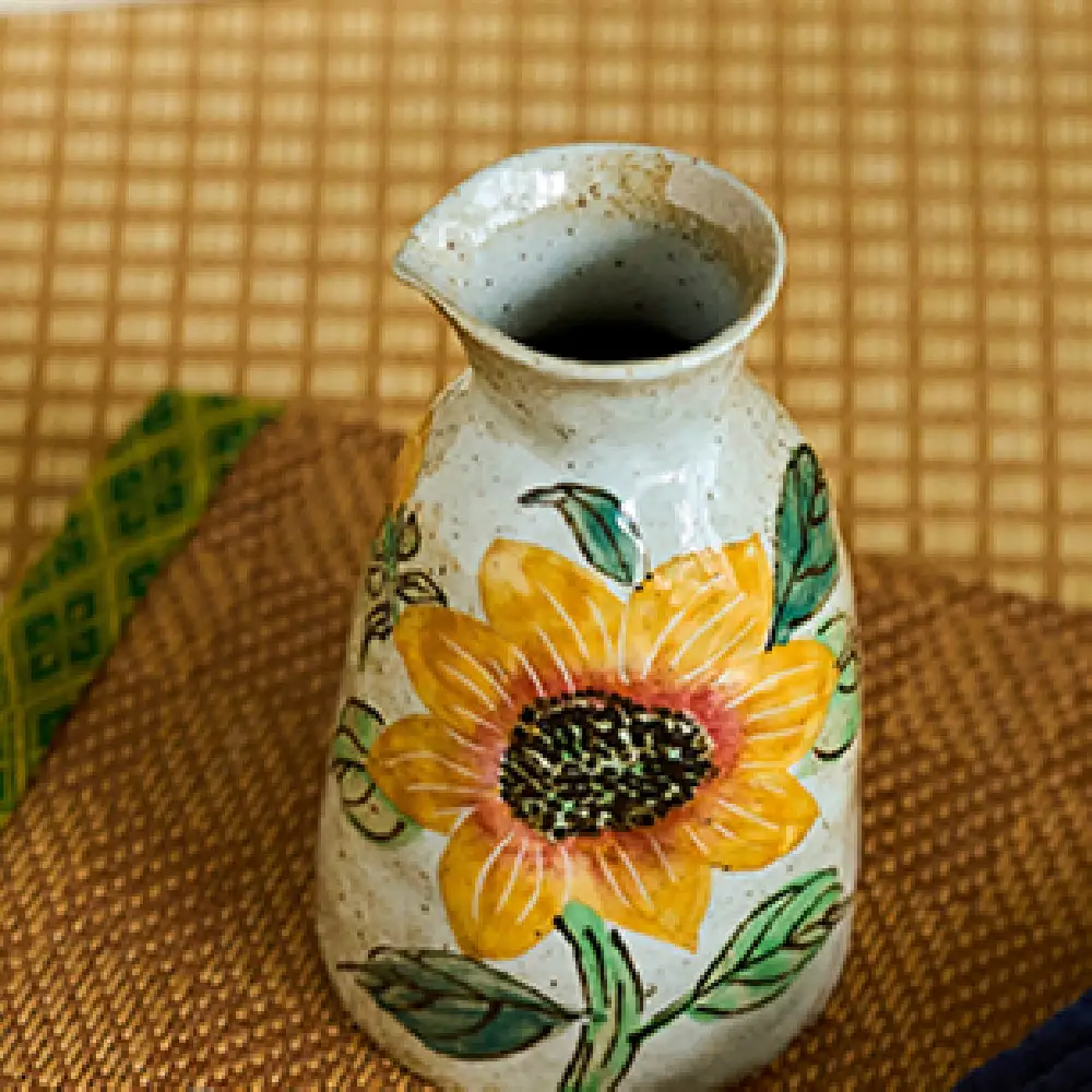 Hand Drawn Sunflower Retro Ceramic Wine Dispenser