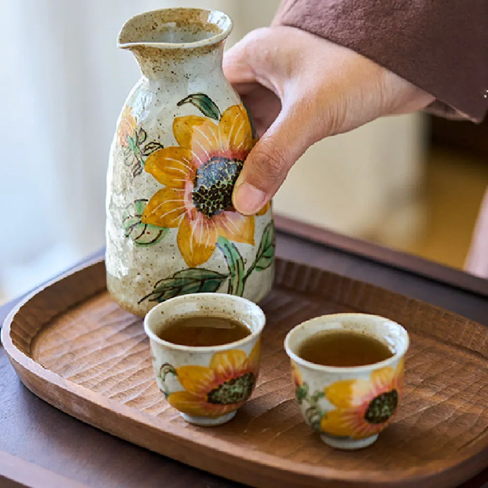 Hand Drawn Sunflower Retro Ceramic Wine Dispenser