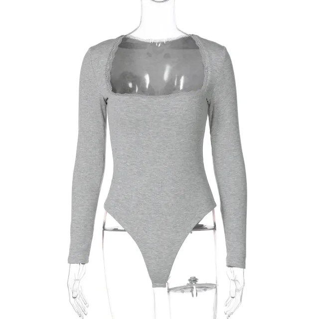 Women's Fashion Square Collar Lace Jumpsuit Gray - Shop at LoveMi