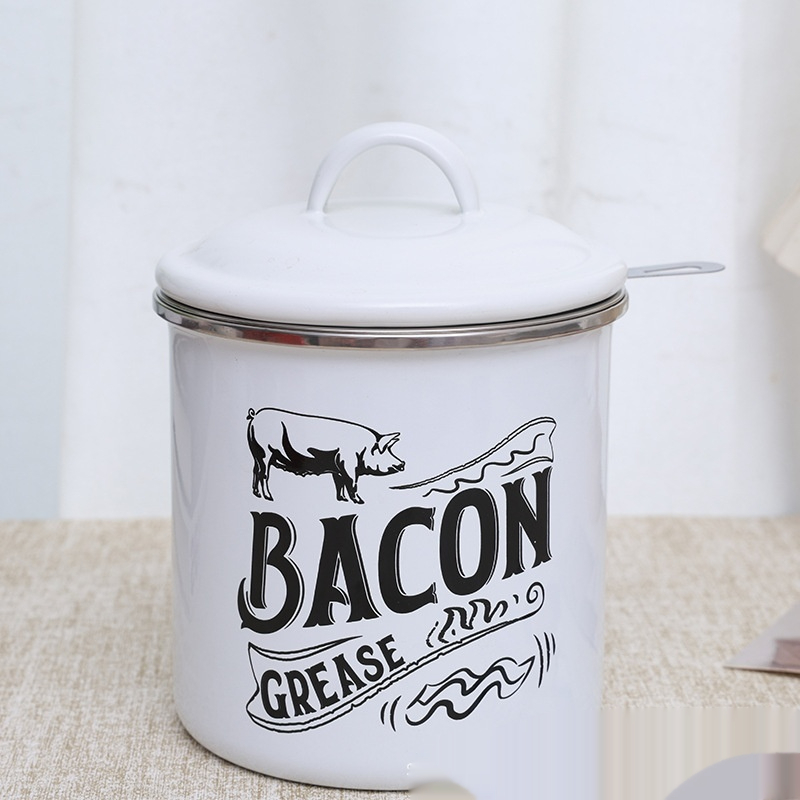 Enamel Lard Jar With Stainless Steel Filter Screen