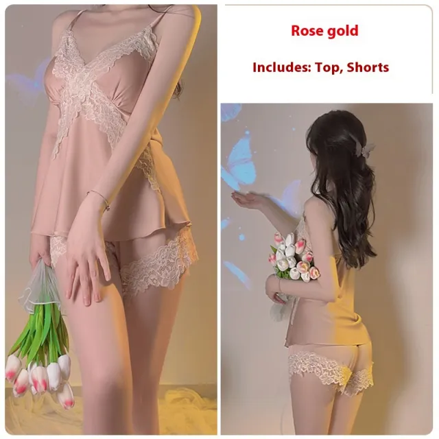 Simple Comfortable Top Shorts Outerwear Gown Three piece Homewear Suit Gold - Shop at LoveMi