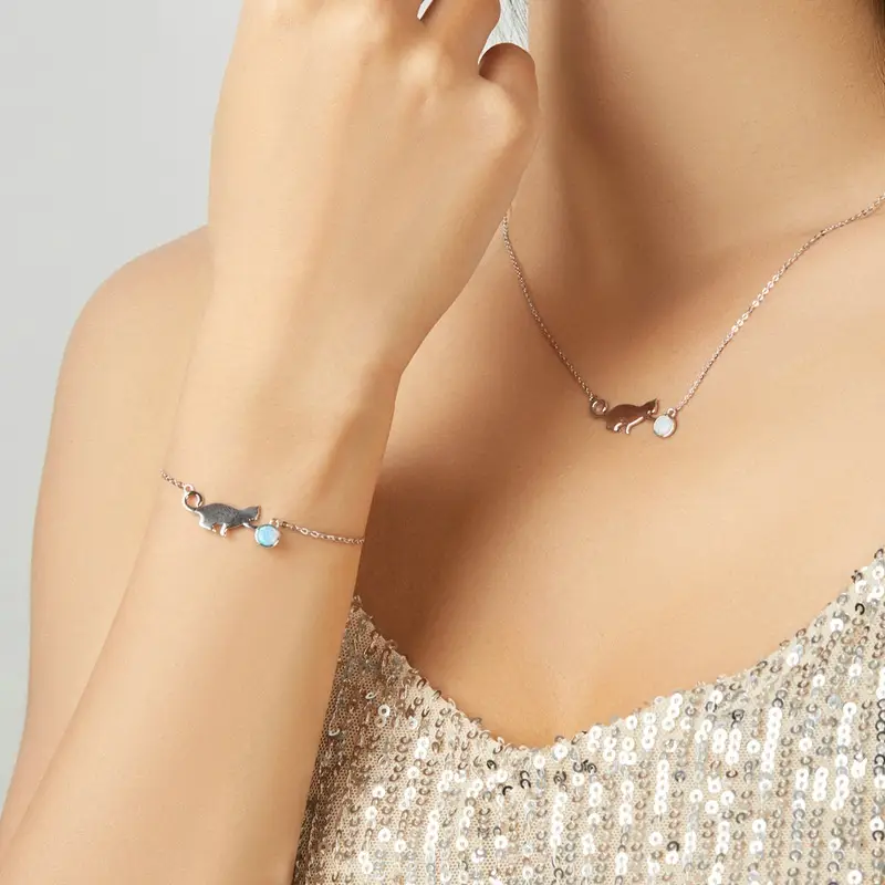 925 Sterling Silver Cat Opal Bracelet