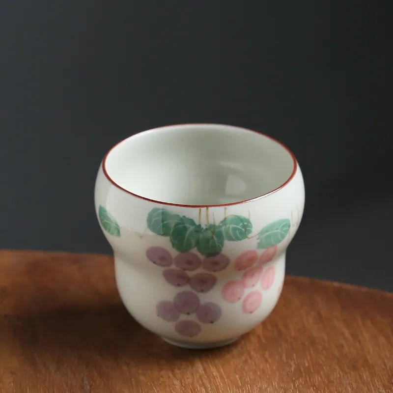 Hand Painted Grape Kung Fu Tea Cup Vintage Ceramic Chinese Style