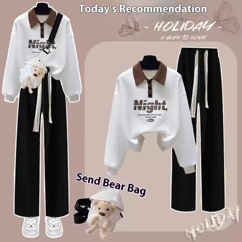 New Spring And Autumn Fashion Wide Leg Pants Two-piece Set - White K10 Black Pants