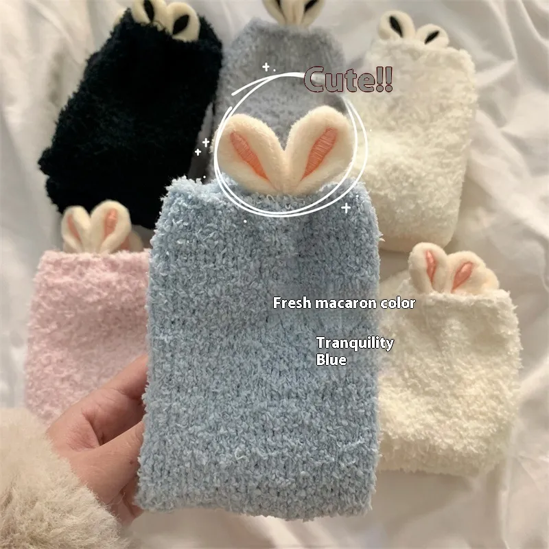 Coral Fleece Winter Home Warm-keeping Socks - Blue Socks Pink