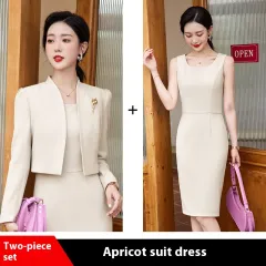 Business Suit And Dress Female Plus Size Two-piece Suit - Apricot Suit With Dress - View 1