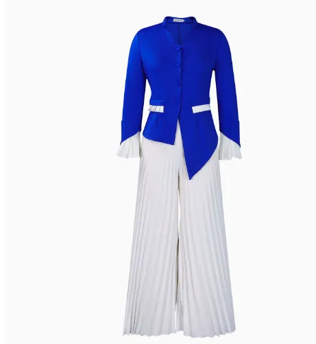 Black Bell Sleeve Top Pleated Blouse And Pants Blue - Shop at LoveMi