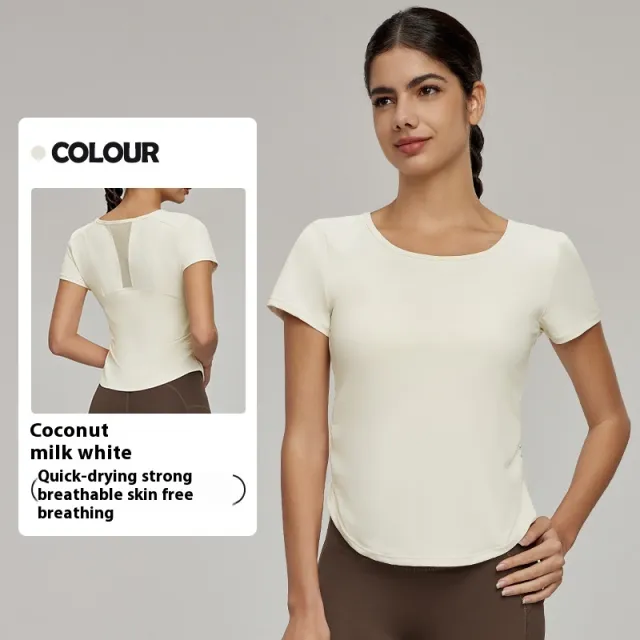 Mesh Stitching Breathable Exercise Top Coconut Milk White - Shop at LoveMi