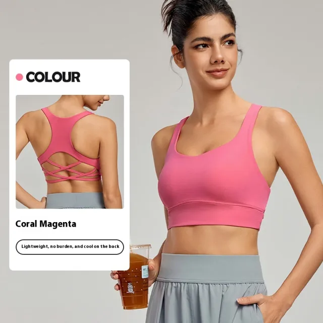 Cross Backless Bra Yoga Workout Top Coral Magenta - Shop at LoveMi