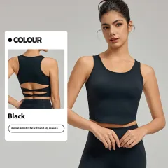 Sports Vest Women's Sexy Back Waist Yoga Clothes With Chest Pad - Black - View 1