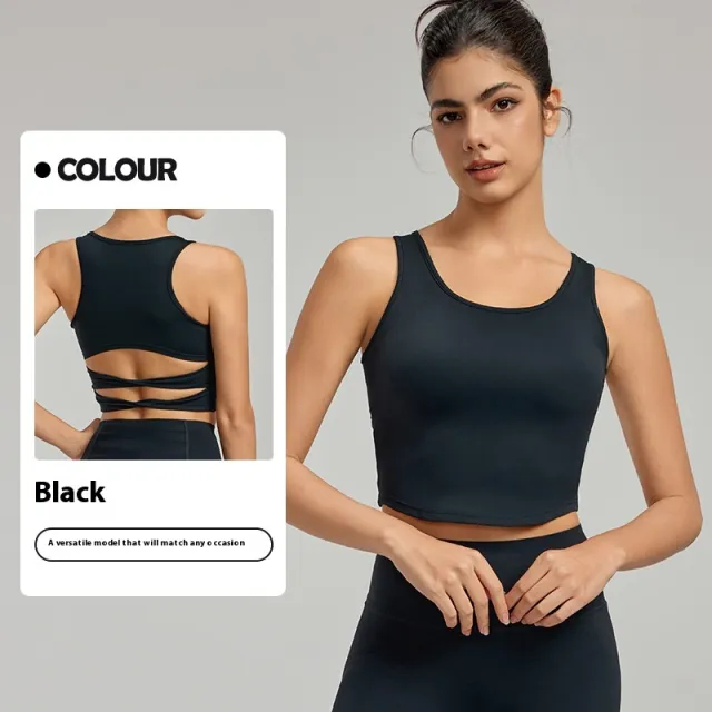 Sports Vest Women's Sexy Back Waist Yoga Clothes With Chest Pad Black - Shop at LoveMi