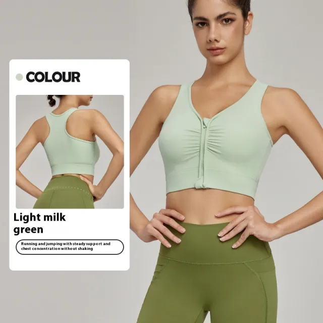 Front Zipper Sports Yoga Vest Light Creamy Green - Shop at LoveMi