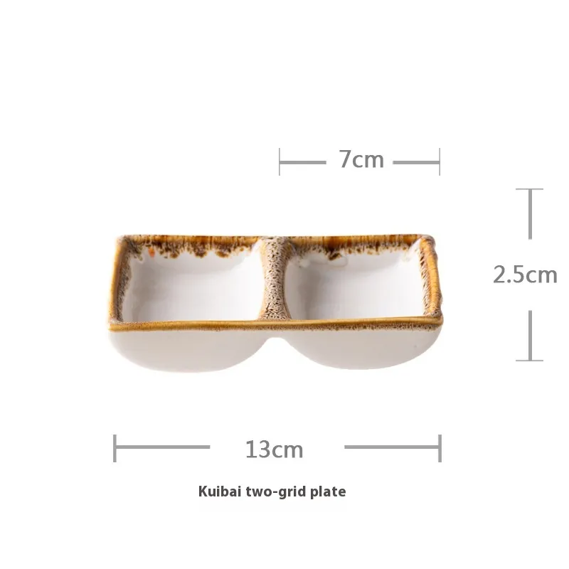 Square Ceramic Snack Sauce Ceramic Plate - Kuibai Two Grid