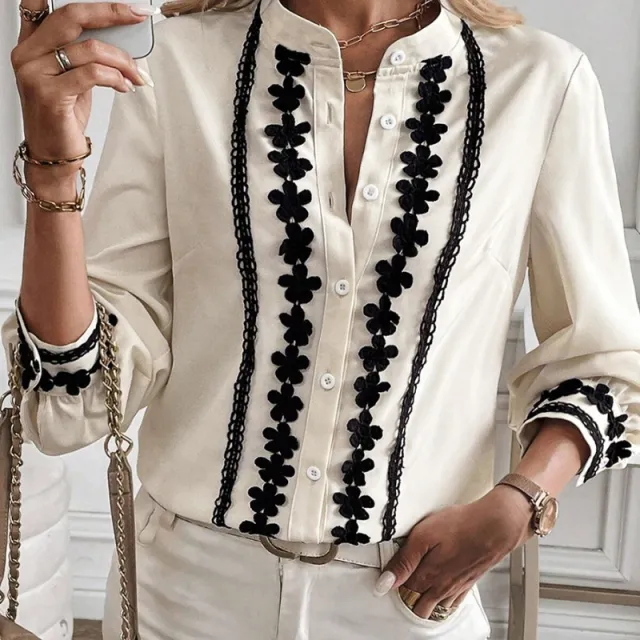 Single Row Multi buckle Long Sleeve Shirt For Women European And American Leisure Style P15Color 2Xl - Shop at LoveMi