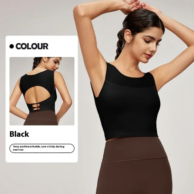 Splicing Mesh Beauty Back Yoga Vest Black - Shop at LoveMi