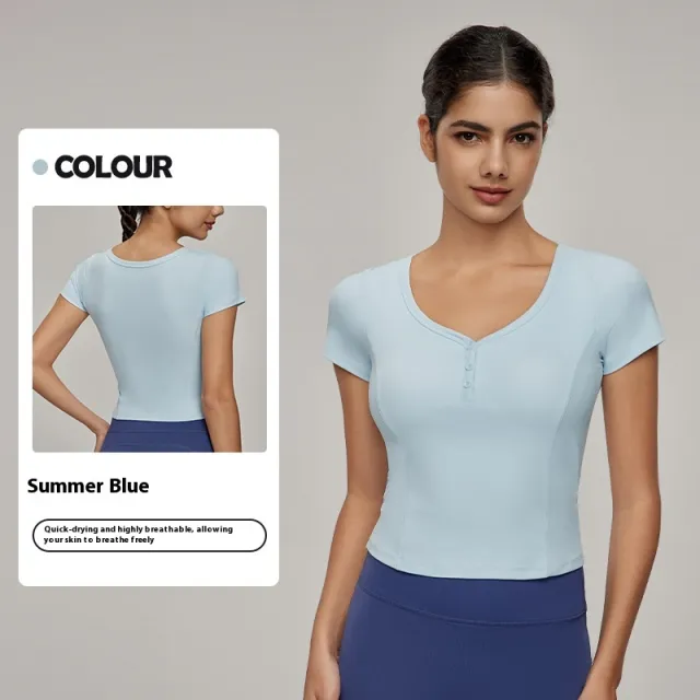 Casual Sports Waist Slimming Workout Top Blue - Shop at LoveMi