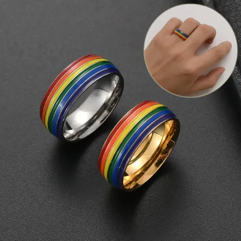 Fashion Rainbow Pride Ring Women Men Gay Lesbian LGBT