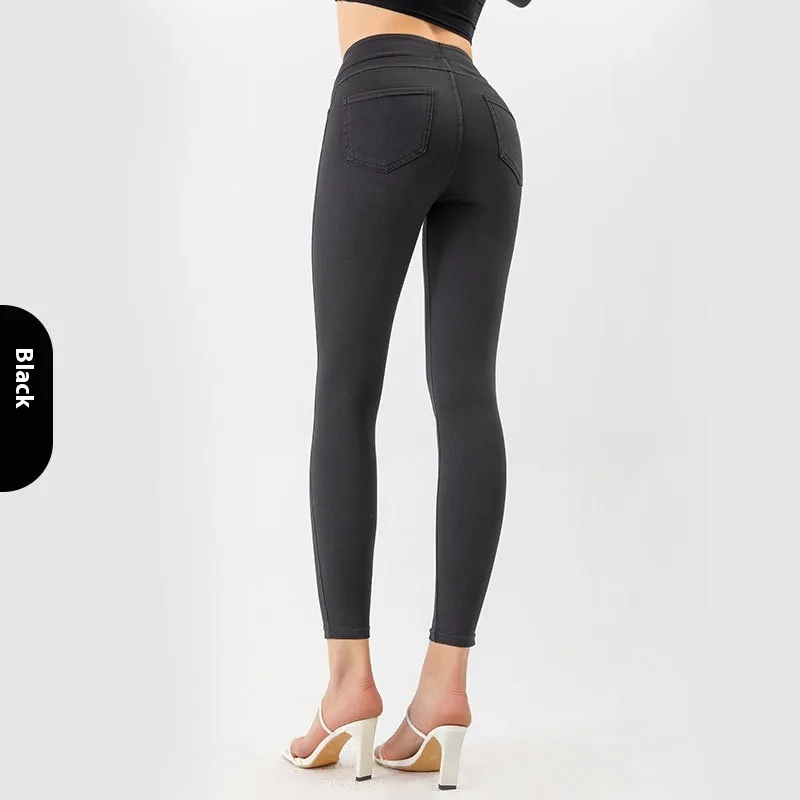 European And American New High Waist Yoga Jeans For Women - Black