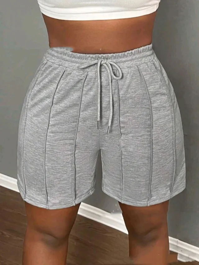 Women's Summer Solid Color Casual Drawstring Shorts Gray - Shop at LoveMi
