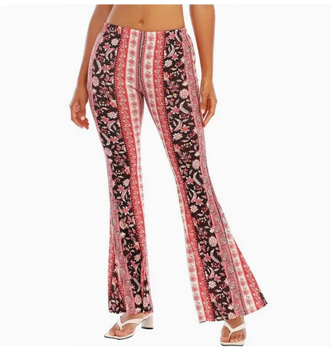 Meilaoshi New Bohemian Style Bell-bottom Pants Women's Ethnic Style Fashion Casual Stretch - 8143Style