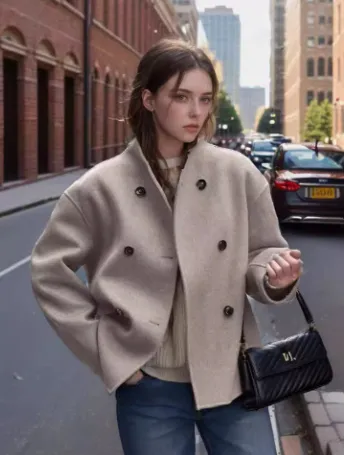 Fashion Three row Button Short Plaids And Tweedst Coat Double faced Woolen Goods For Autumn And Winter Khaki A - Shop at LoveMi