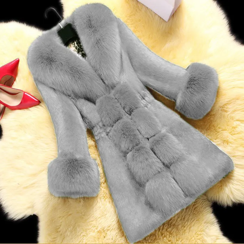 New Style Rabbit Fur Ladies Fur Coat - Grey
