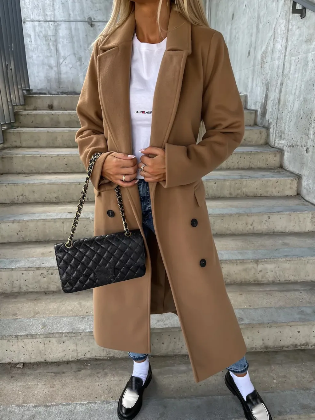 Double-breasted Lapel Split Jacket With Belt Winter Fashion Casual Long Sleeve Button Daily Coats For Women Clothing - Khaki