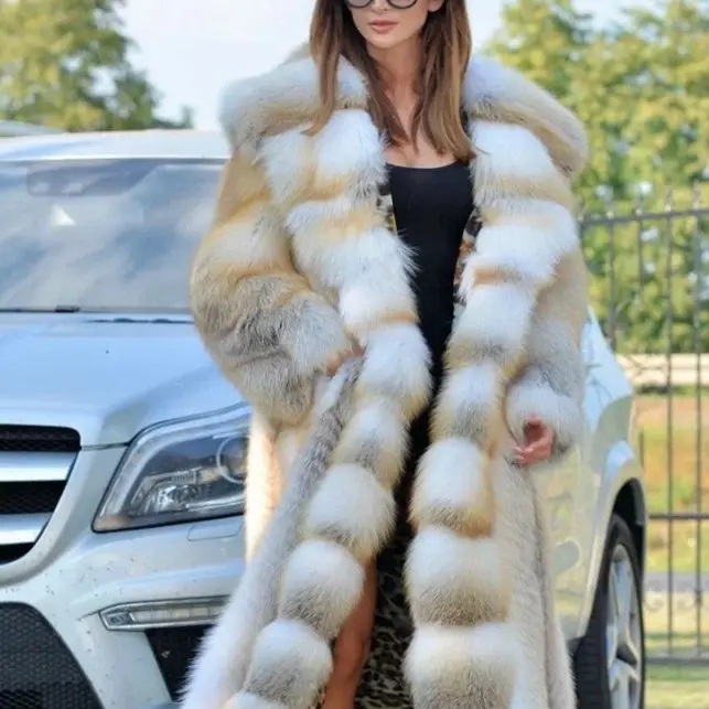 Mid-length Coat with Hooded Faux Fur