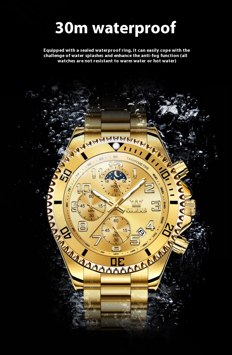 OLEVS Multi-function Watch - green steel bracelet