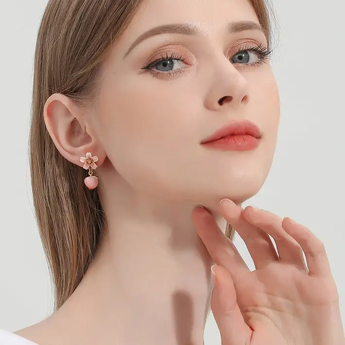 Peach Earrings Female Sweet Cute