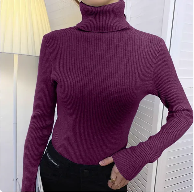 Turtleneck Sweaters Bottoming Shirt European And American Dark Purple1 - Shop at LoveMi