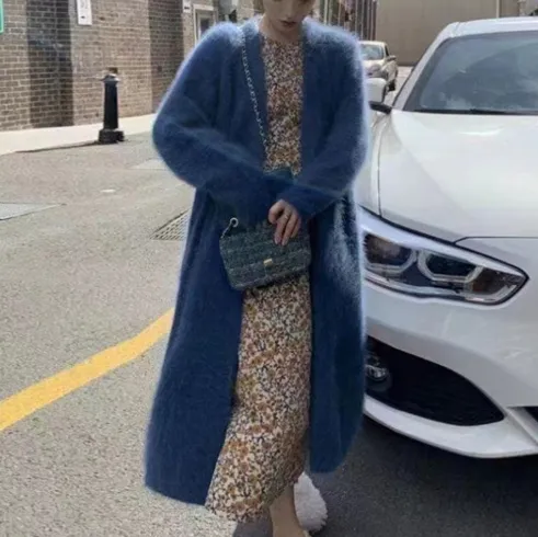 Solid Color Long Fashion All match Sweater For Women Light Blue - Shop at LoveMi